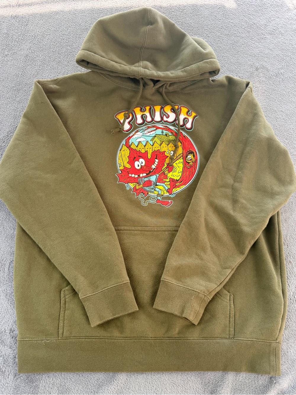 Phish Fall Tour 2018 Hoodie Olive Green Garfield Graphic Concert Sweatshirt M